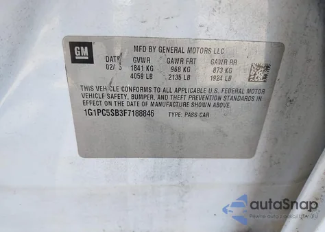 2015 Chevrolet Cruze 1Lt Auto from USA, damaged, VIN 1G1PC5SB3F7188846